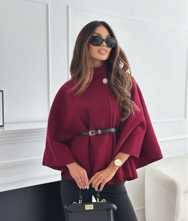Dames Batwing Cloak Top | Met Riem en Staande Kraag | Losse Mantelstijl voor Casual en Chique Gelegenheden