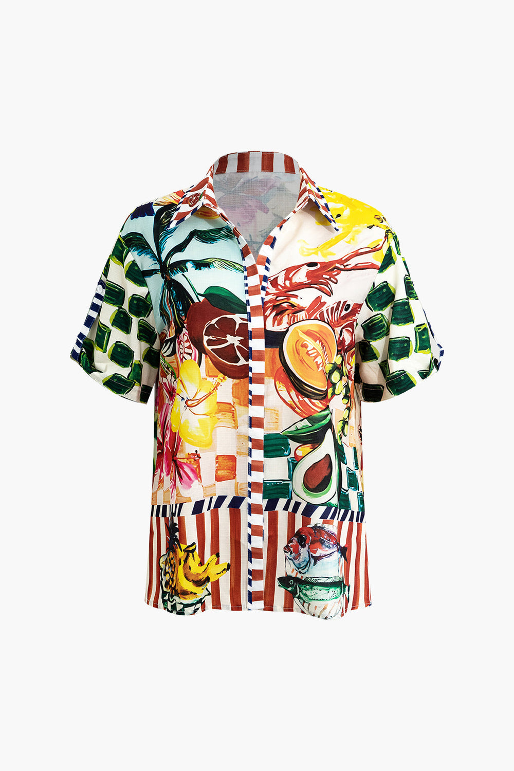 Saffraan - Opvallende Tropische Print Dames Crop Shirt