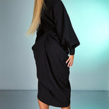 V-hals Rimpel Split Midi Jurk