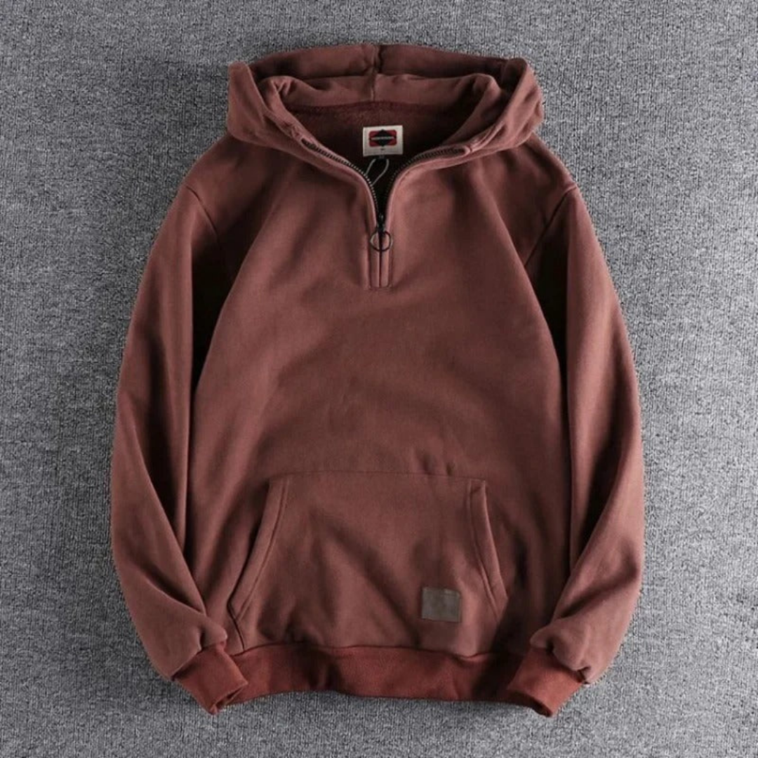 Heren Casual Half-Zip Hoodie met Kangoeroezak en Warme Pasvorm