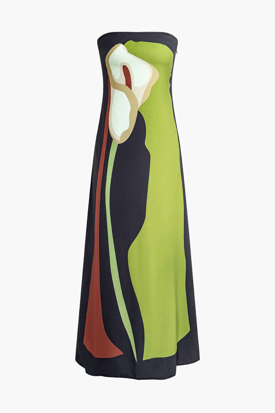 Kleurblok Strapless Split Maxi Jurk