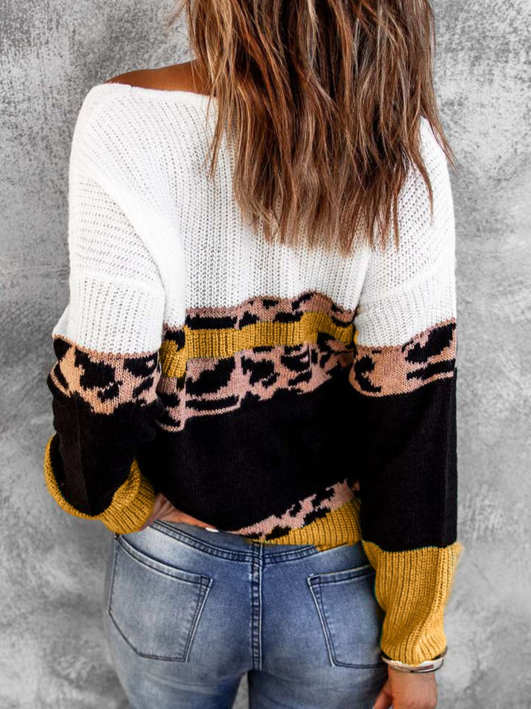 Luipaard Kleurblok V-Hals Ribbelsweater | Lange Mouwen | Casual Gezellige Trui