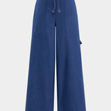 Denim Tube Top En Ruched Tie Front Pocket Wide Leg Jeans Set