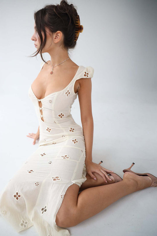 Isabella - Vintage Geborduurde Fishtail Midi-jurk