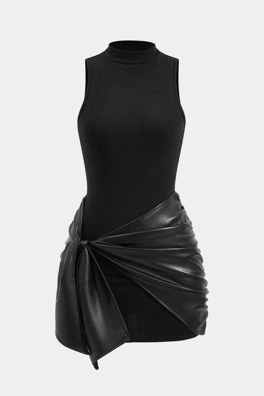 Knoop Voorkant Mouwloze Mini Jurk – Edgy en Elegant in Eén Look