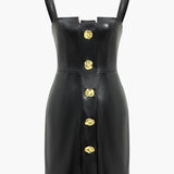 Effen Faux Leather Knopen Mini Jurk