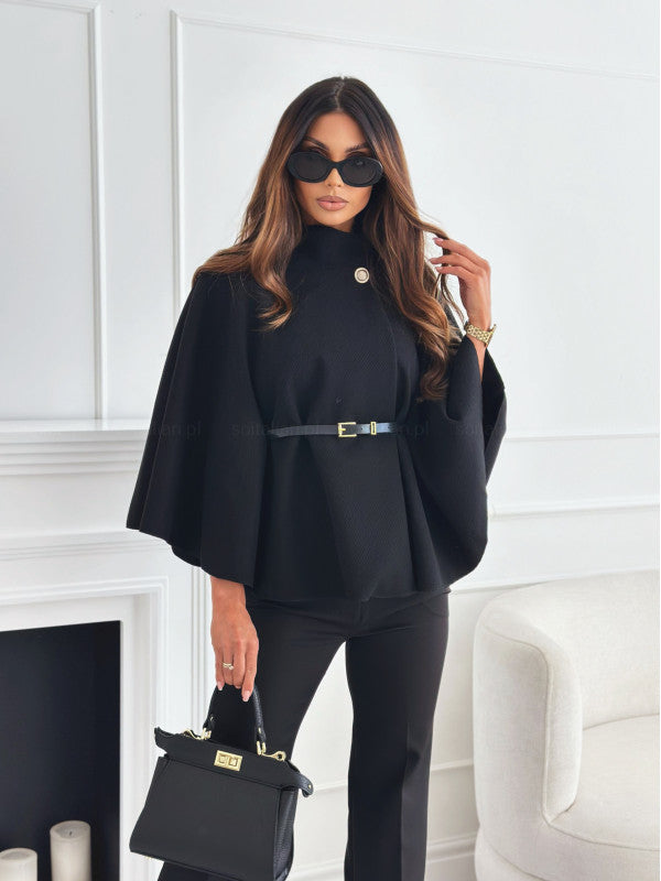 Dames Batwing Cloak Top | Met Riem en Staande Kraag | Losse Mantelstijl voor Casual en Chique Gelegenheden