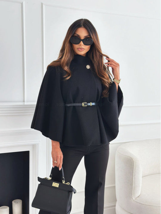 Dames Batwing Cloak Top | Met Riem en Staande Kraag | Losse Mantelstijl voor Casual en Chique Gelegenheden