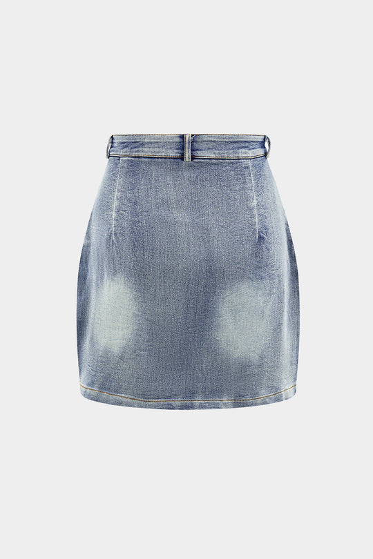 Denim Haltertop met Strikdetail en Minirok Set