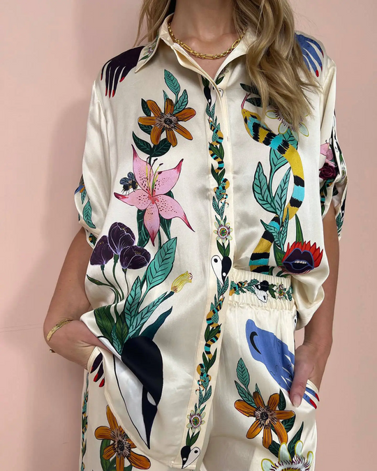 Dioraly - Satijnen Tweedelige Set met Print