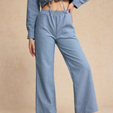 Denim Lange Mouwen Trekkoord Top En Jeans Set