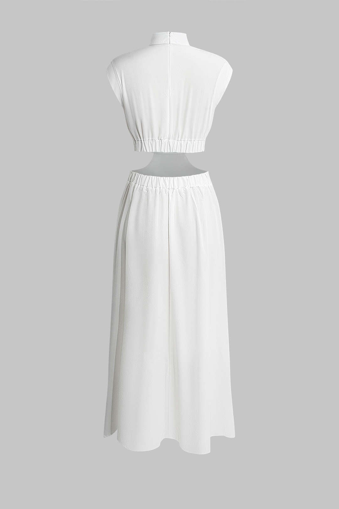 Mock Neck Cut Out Plissé Maxi Jurk