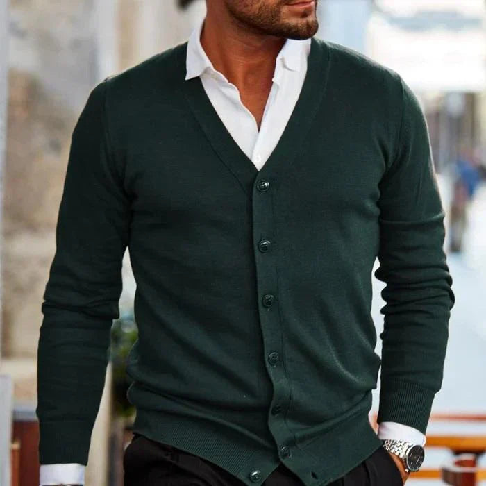 Heren Slim-Fit V-Hals Cardigan met Knopen en Zakjes