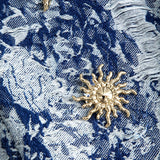 Bloemenpatroon Knop Denim Jurk