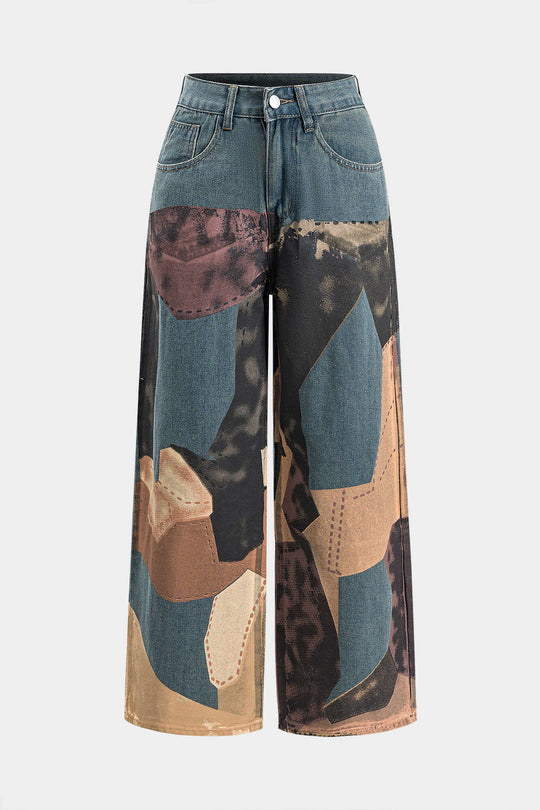 Kleurblok Wijde Pijpen Jeans