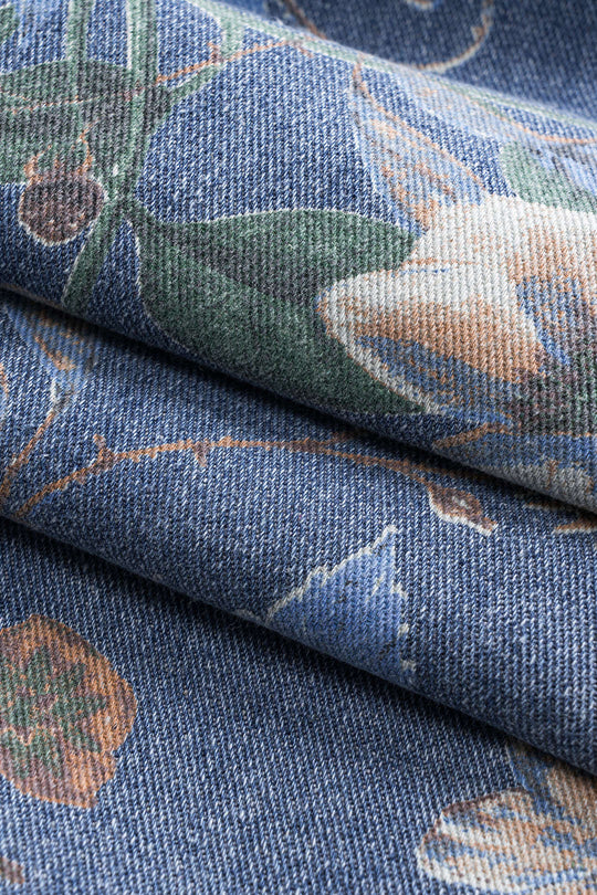 Retro Bloemenprint Denim Knopenzak Brede Pijpen Jeans