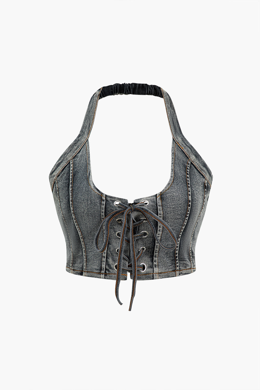 Denim Tie Up Halter En Mini Rok Set