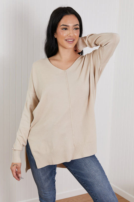 Dames Tuniek Sweater | Met V-Hals en High-Low Design | Comfortabele Lange Trui met Zijsplit