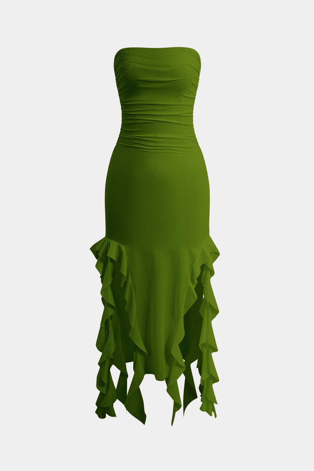 Effen Rimpelrand Rimpel Tube Maxi Jurk