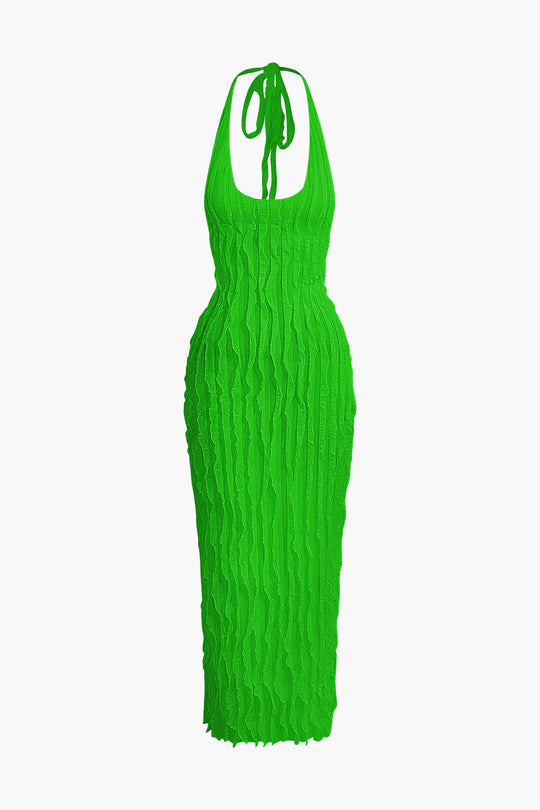Doorzichtig Rimpel Textuur Halter Rugloze Maxi Jurk