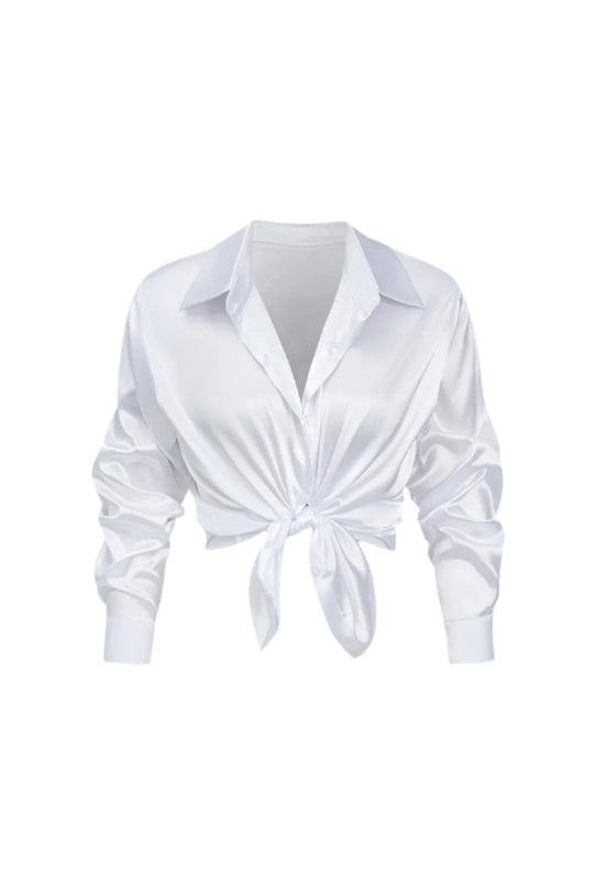 Lillian - Basis Effen Satijnen Dames Langsleeve Shirt