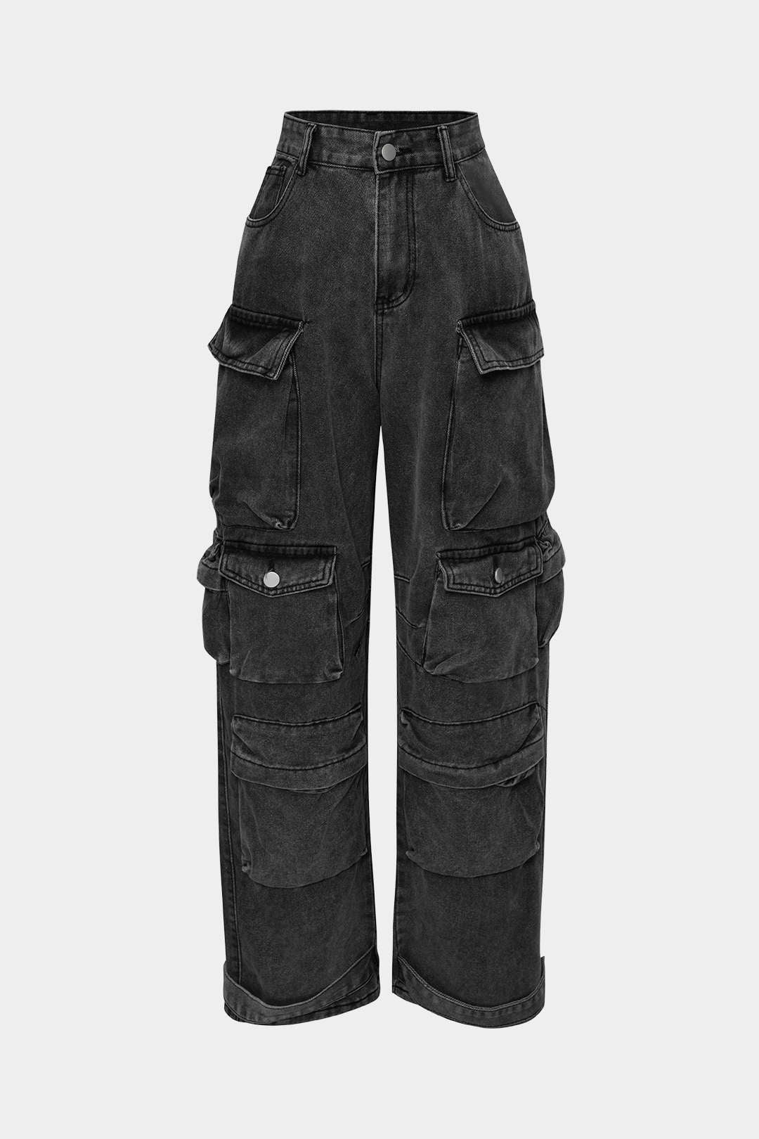 Multi Pocket Rolrand Wijde Pijpen Cargo Jeans