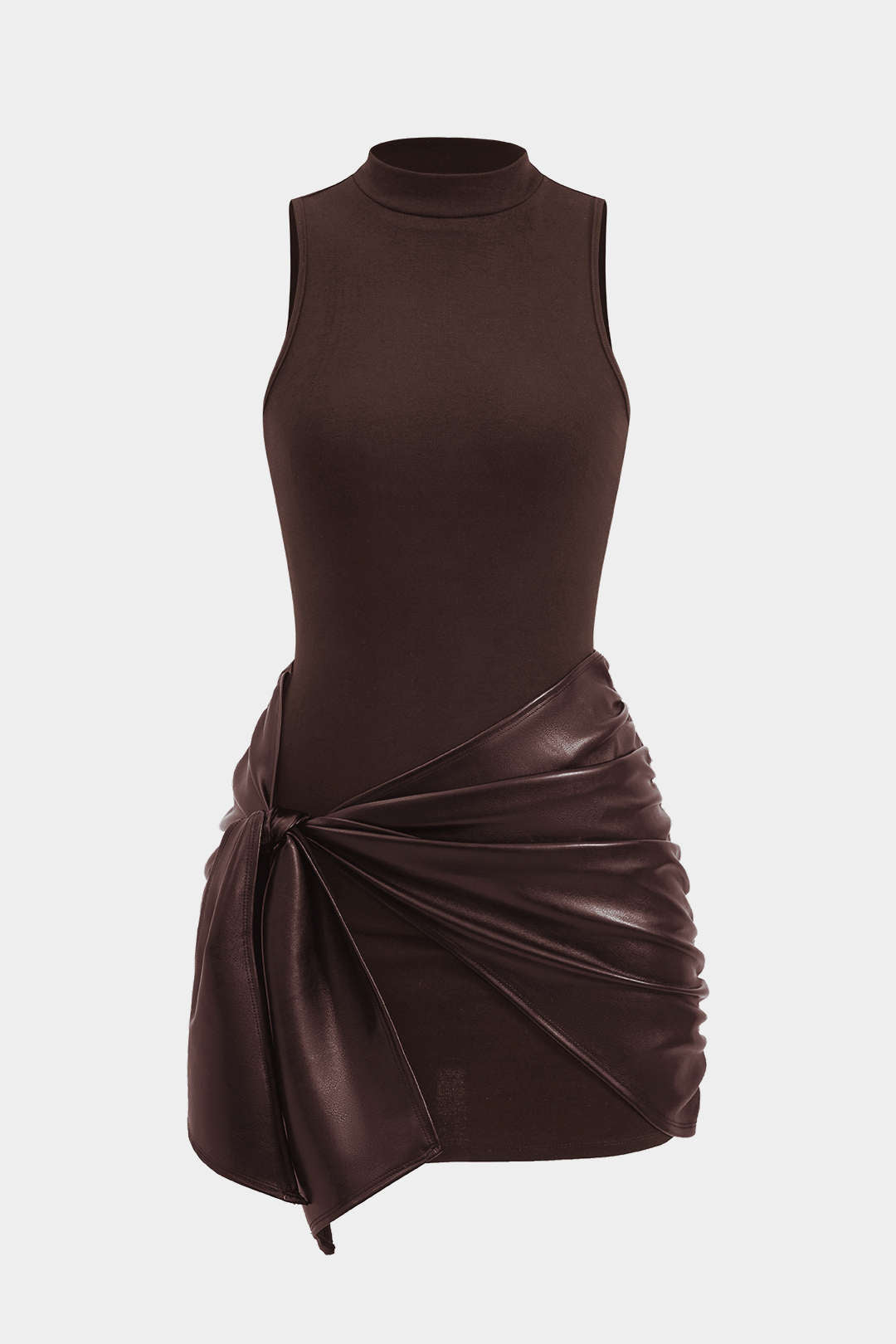 Knoop Voorkant Mouwloze Mini Jurk – Edgy en Elegant in Eén Look