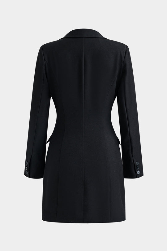 Knop V-Hals Pocket Lange Mouw Mini Jurk