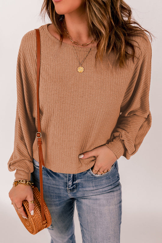Ronde Hals Geribbelde Top | Lange Mouwen | Regular Fit