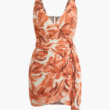 Abstracte Print Knoop V-Hals Mini Jurk
