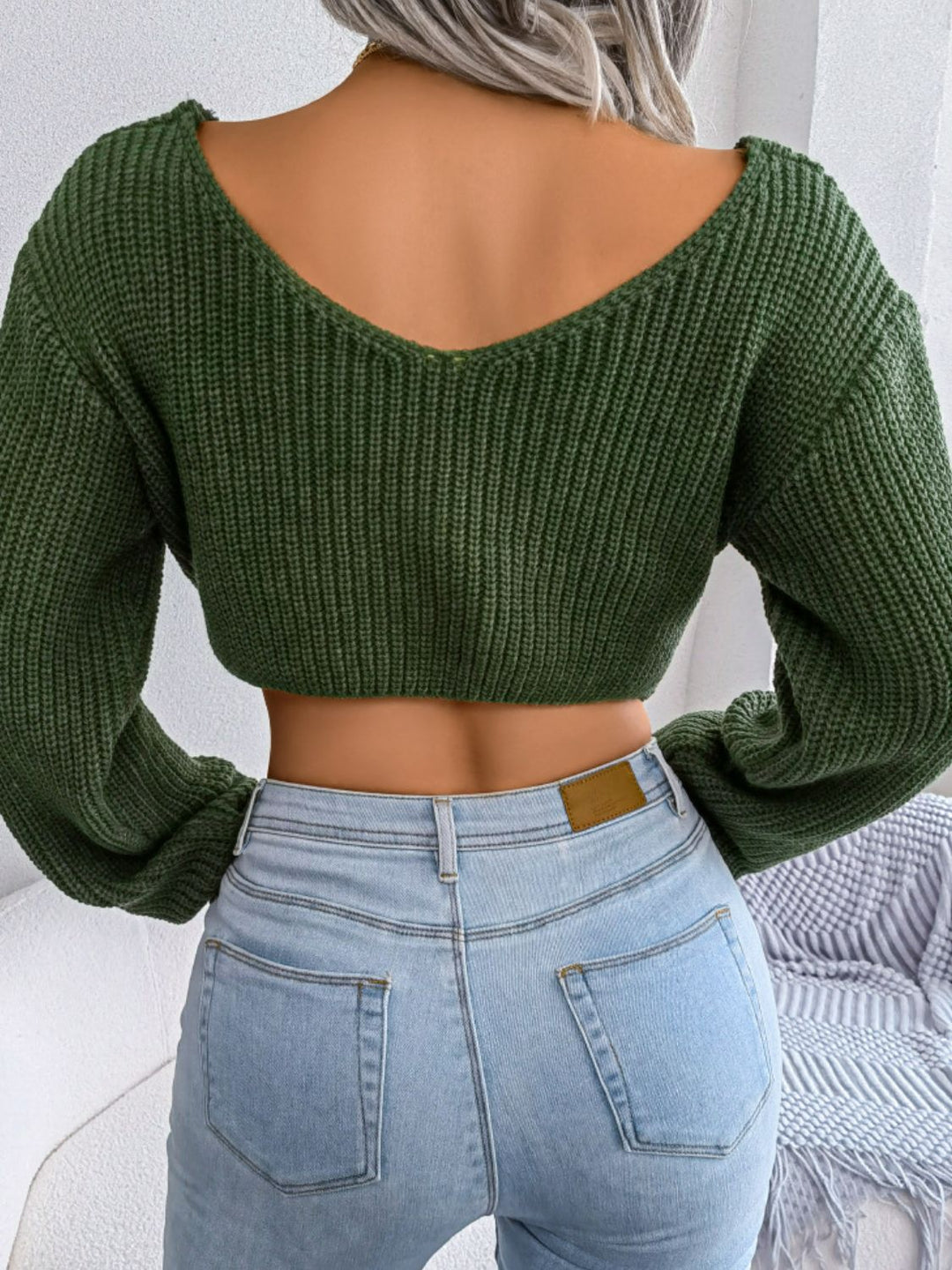 Dames Gedraaide Cropped Trui | Met V-Hals en Lange Mouwen | Geribbelde Minimalistische Trui