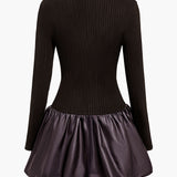 PU Patchwork Ruched Square Neck Mini Jurk