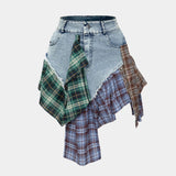 Asymmetrische Patchwork Denim Minirok