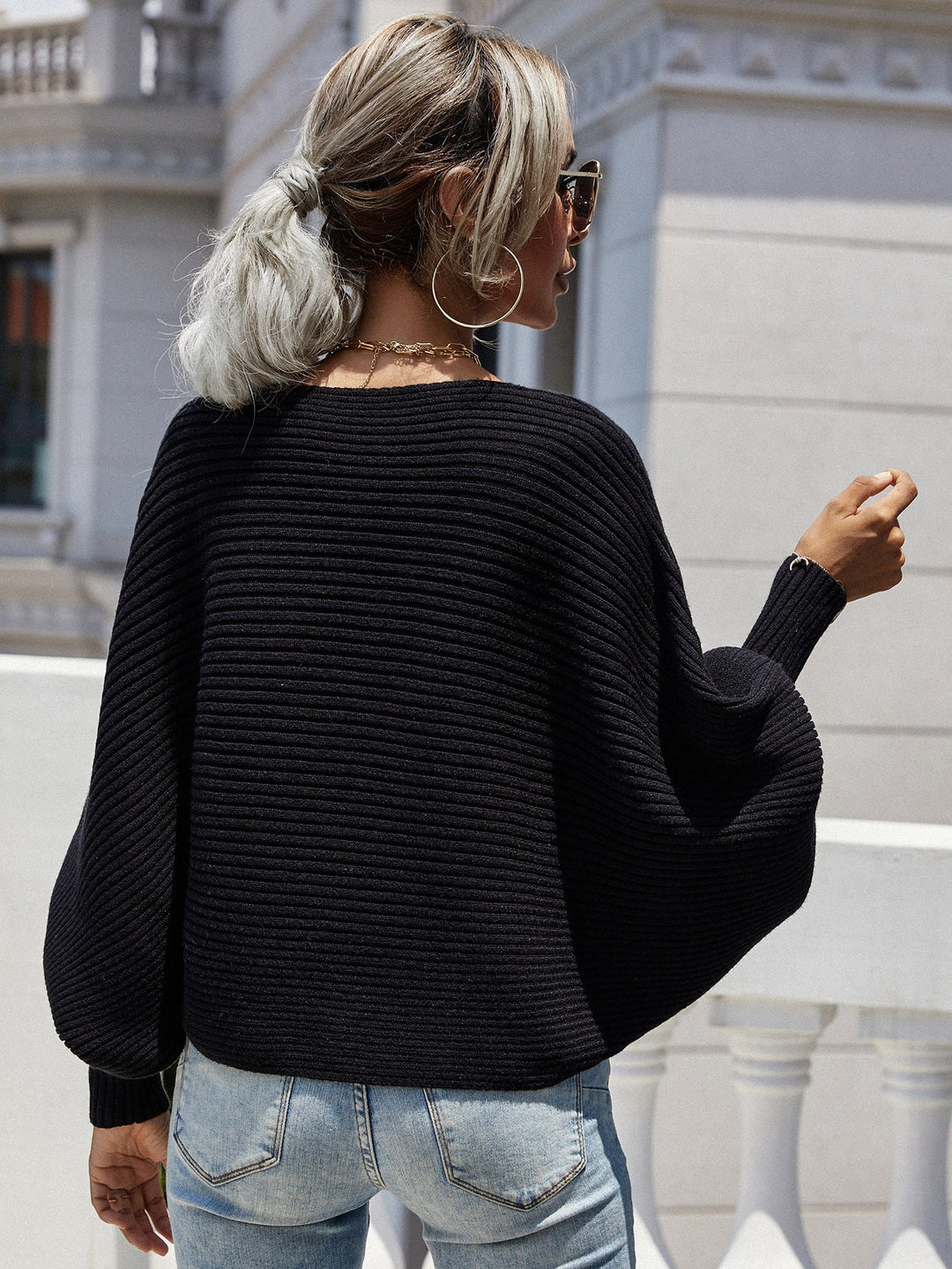 Horizontaal Geribde Dolman Mouw Trui | Elegant & Comfortabel