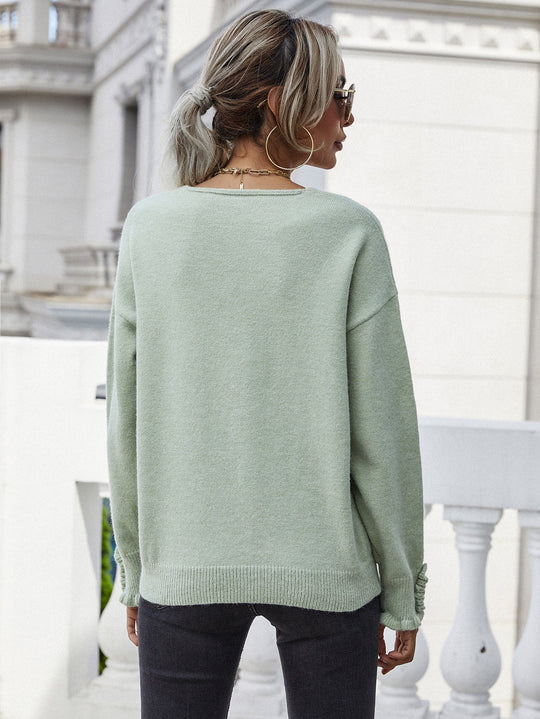 Trui met Franje Mouwen en V-Hals | Comfortabel & Uniek Design