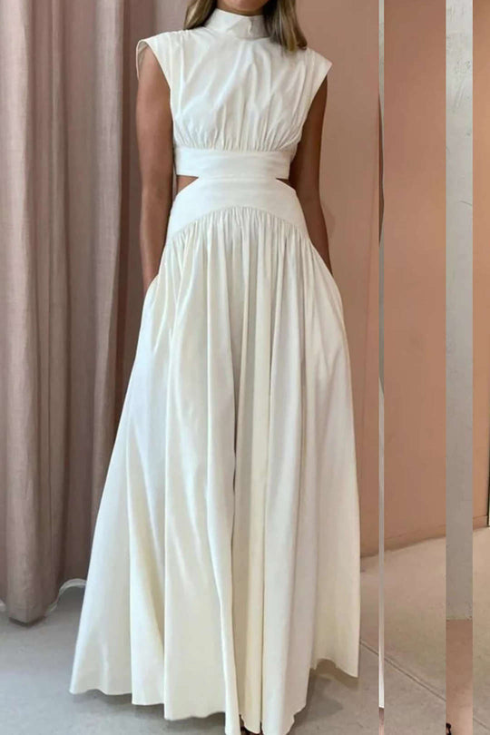 Mock Neck Cut Out Plissé Maxi Jurk