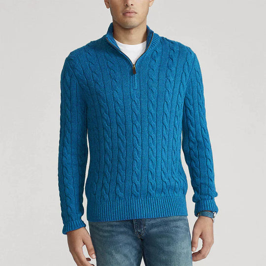 Heren Kabelgebreide Half-Zip Trui met Klassiek Textuurontwerp