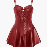 Effen Faux Leren Rits Mini Jurk