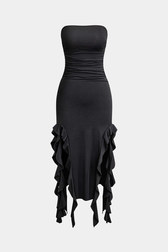 Effen Rimpelrand Rimpel Tube Maxi Jurk