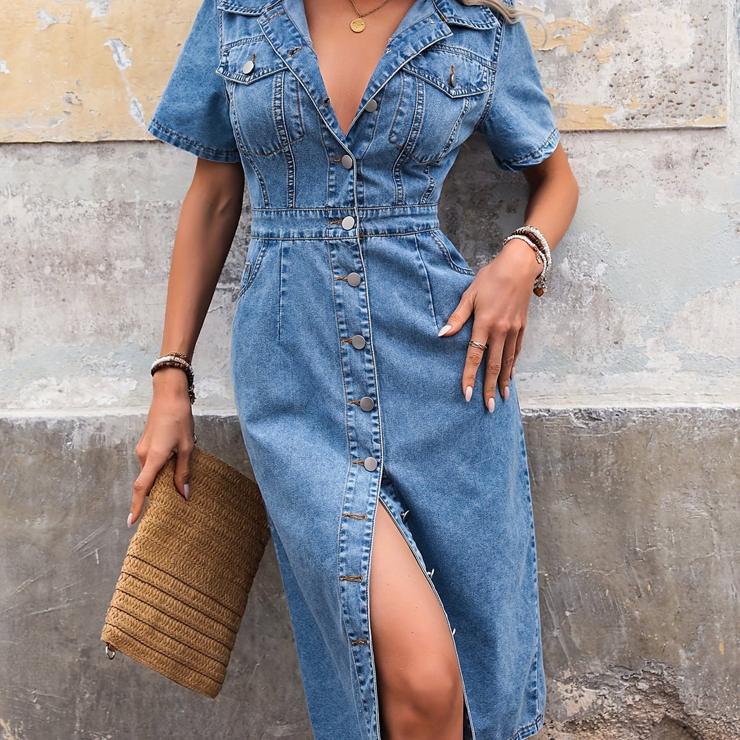 Dames Midi Jeans Jurk met Knopen