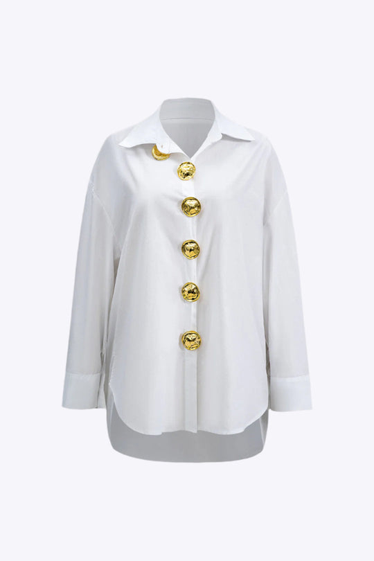 Hattie - Elegante Shirt met Metalen Afwerking voor Dames met Lange Mouwen