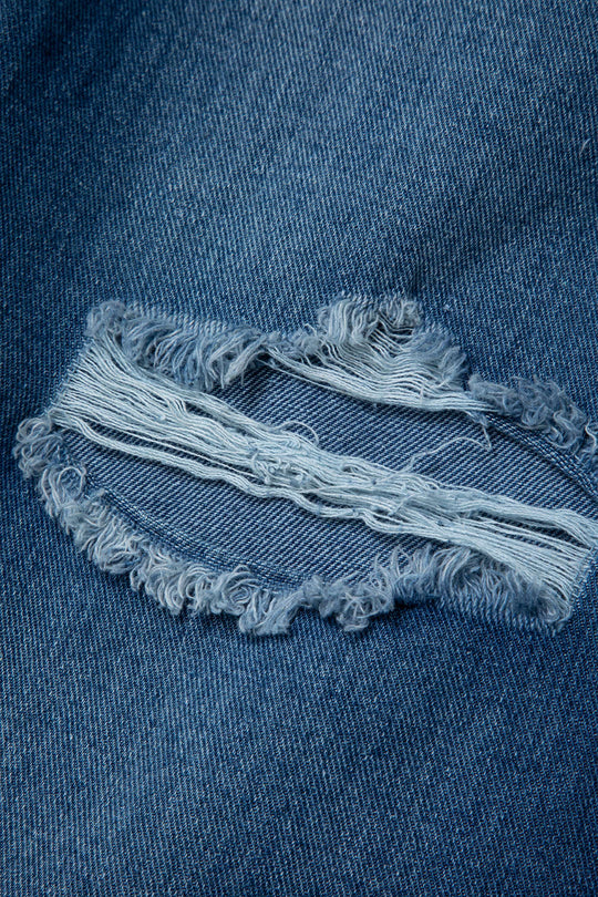 Denim Gewassen Gescheurde Ritszak Jeans
