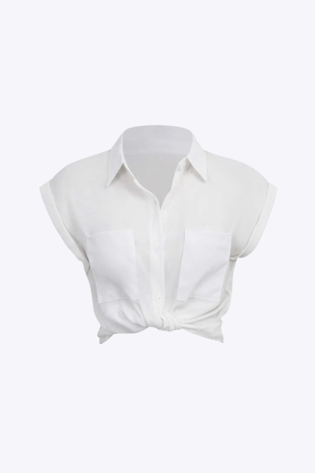 Vittoria - Minimalistische Opgerolde Mouw Geknoopte Zoom Dames Shirt