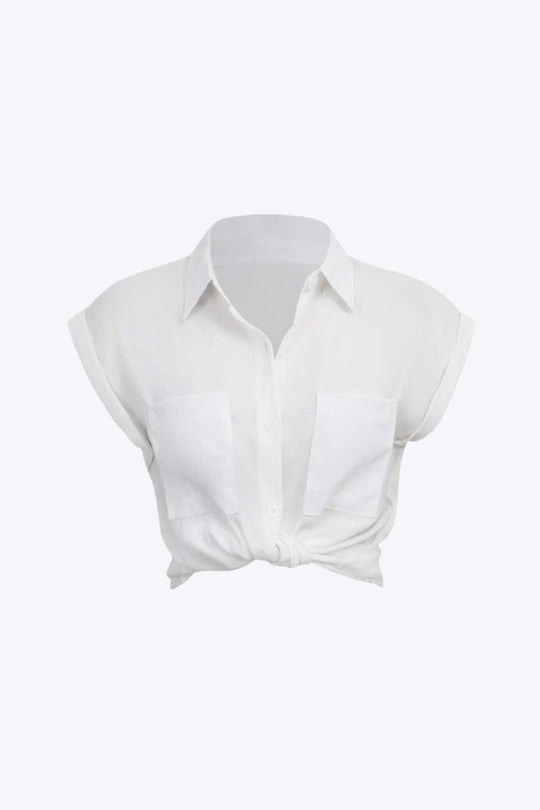 Vittoria - Minimalistische Opgerolde Mouw Geknoopte Zoom Dames Shirt