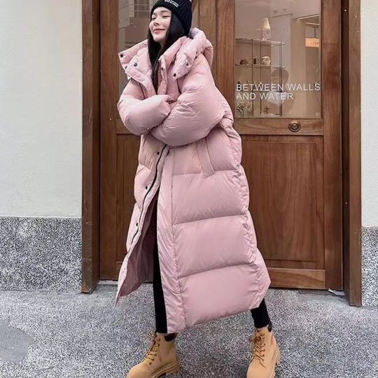 Dames Gezellige Winter Lange Puffer Hoodie Jas | Warm