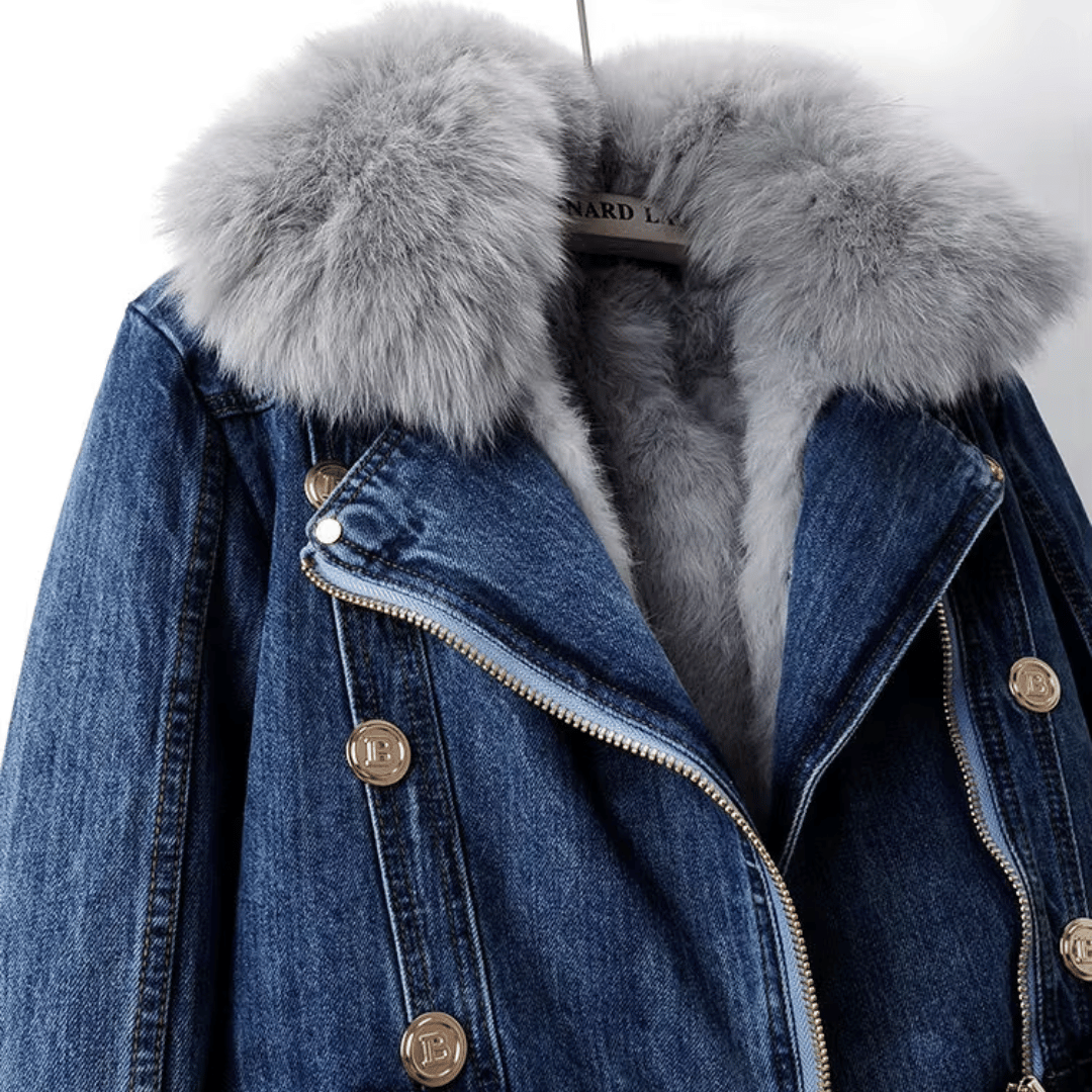 Denim winterjas | Pluche rand | Warme voering | Korte pasvorm