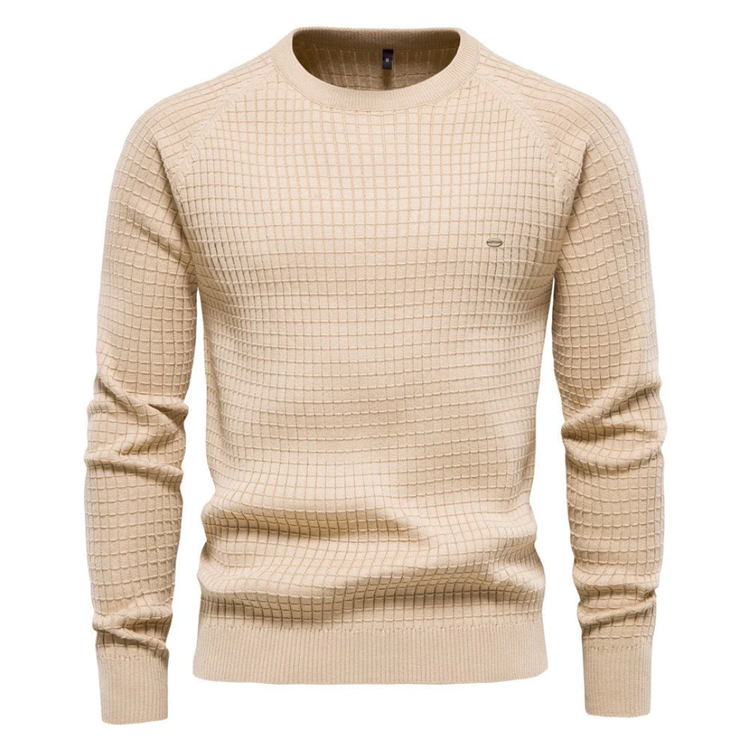 Heren Textured Knit Crew Neck Trui met Klassiek Slim Fit Ontwerp