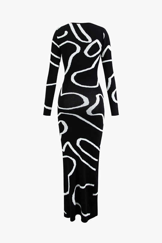 Lijnpatroon Cut Out Slit Brede Maxi Jurk