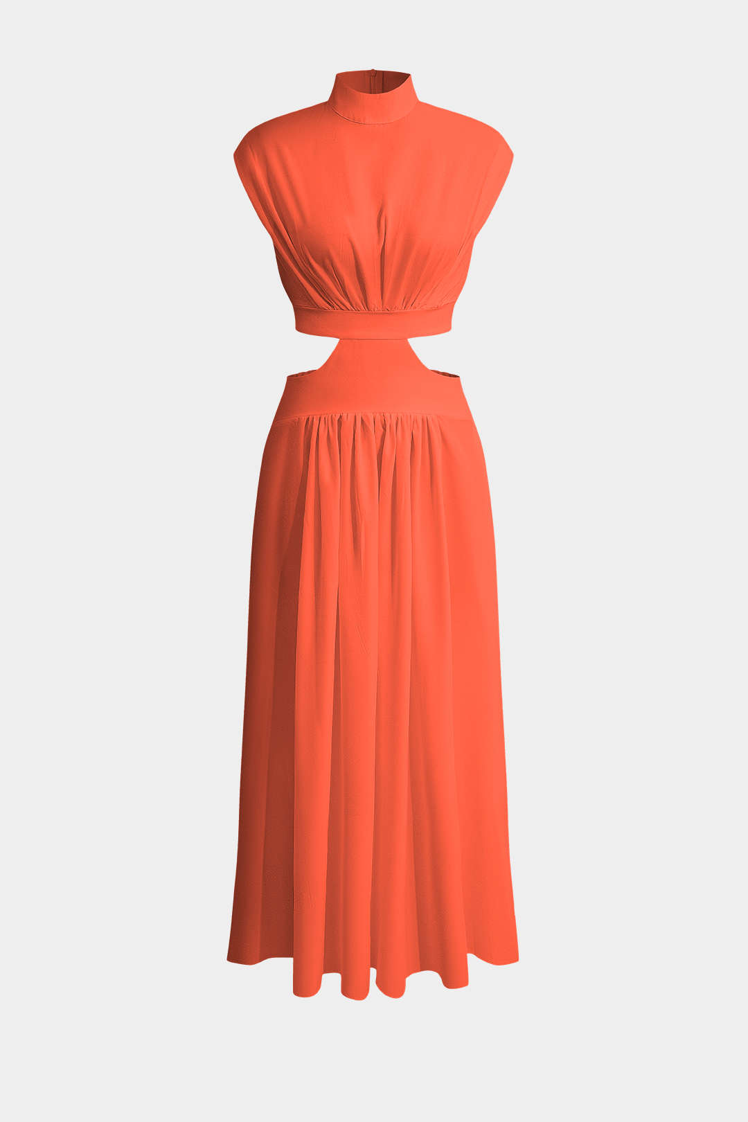 Mock Neck Cut Out Plissé Maxi Jurk