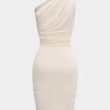 Gerimpelde Asymmetrische Cut Out Midi Jurk